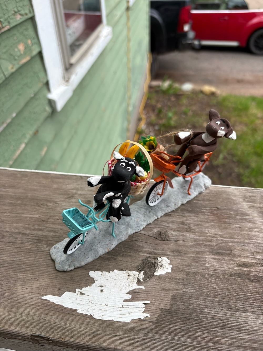 Farmers market Cow Duo on Bicycles - Black and Brown